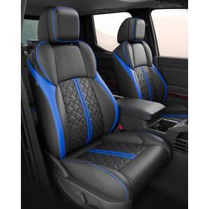 Custom Seat Covers for Tacoma 4th Gen 2024 2025 2026 Double Cab SR5/TRD Sport/TRD Off-Road/SR Full Set with Console Covers, Waterproof Leather Back and Front Seat Protectors Black Blue