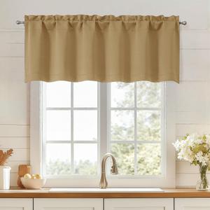 OWENIE Gold Valances for Windows, Small Blackout Curtains for Kitchen Bedroom Living Room, Rod Pocket Privacy Modern Solid Short Window Treatment Valance Bathroom Panels, 60" Wx18 L,1 Piece