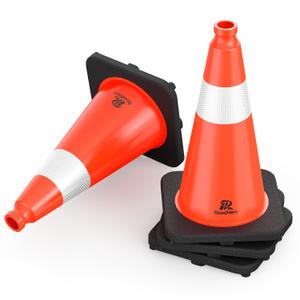 RoadHero Orange Traffic Safety Cones 18 Inch with Weighted Base, 4 Pack
