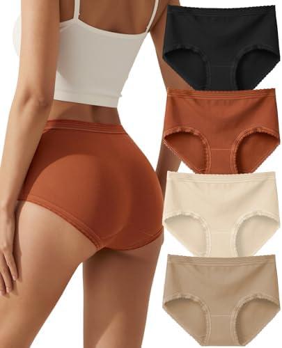 HOHOCHIN High Waisted Cotton Underwear for Women Full Coverage 4 Pack | Breathable Fabric,Tagless Design,Soft Stretch Feel,Ladies Panties Briefs for Work,Travel,Daily Wear,and Comfort, XXL