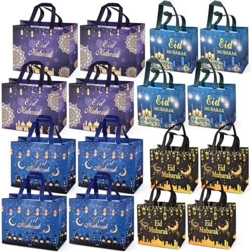 Aviski Tote Bag, Reusable Islamic Pattern Gift Bag with Handles, Assorted Sizes, Eid Mubarak Party Supplies, Muslin Themed, Non-Woven, Unisex, 16 PCS