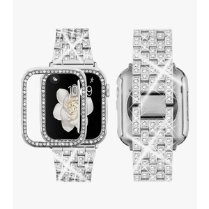Supoix Compatible with Apple Watch Band 38mm 40mm 41mm 42mm 44mm 45mm 46mm 49mm+ Case, Women Jewelry Bling Diamond Rhinestone Replacement Metal Bands & 2 Pack PC Protector Case for iWatch Ultra 2/ Ultra Series 10/9/8/7/6/5/4/3/2/1/SE