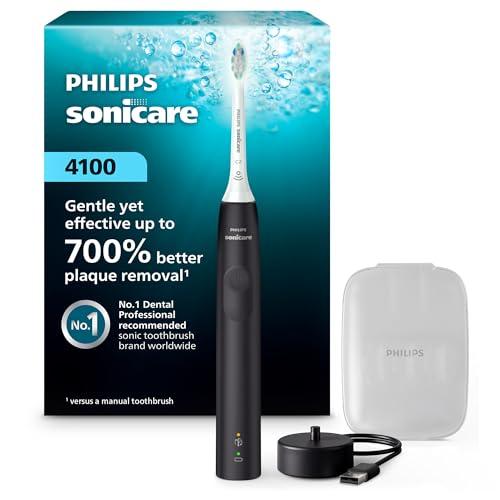 Philips Sonicare 4100 Rechargeable Electric Toothbrush, Advanced Plaque Removal, Pressure Sensor, Includes Brush Head Case, Black BD5003AZ