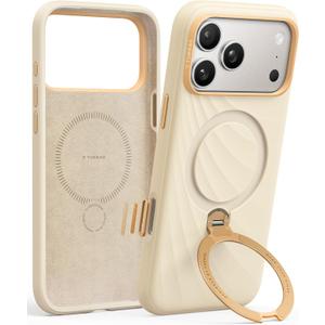 TORRAS Q3 Wind Flow for iPhone 17 Pro Case Silicone, Fit for MagSafe, Magnetic 360 Spin Stand with Camera Control, Liquid Silicone Rubber Soft Phone Case for iPhone 17 Pro 6.3'', Cream Sand