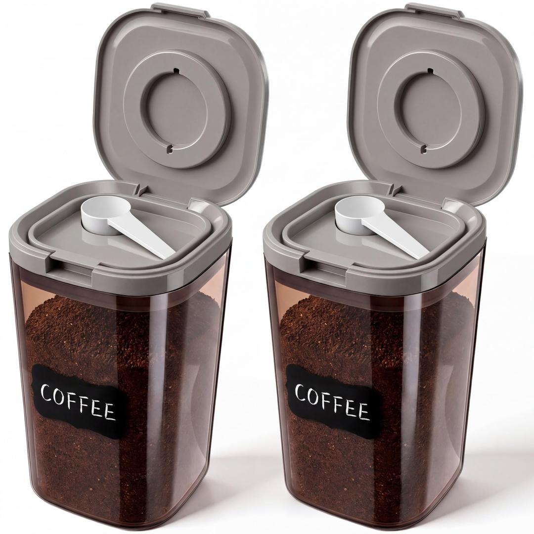 Suclain 2 Pack 44oz Airtight Coffee Canisters Light Blocking Tea Storage Containers with Scoop, Airtight Food Jars for Loose Leaf Tea, Sugar, Formula, Coffee Bean, with Chalk Marker & 8 Stickers