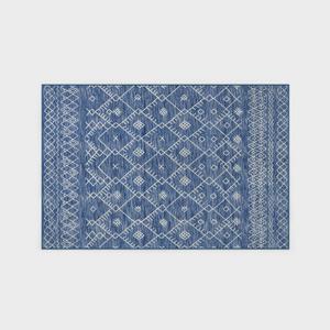 EVERGRACE Moroccan Area Rug 8x10, Soft Fuzzy Boho Faux Wool Rugs Washable Anti Slip Large Carpet Rug for Entryway Bedroom Living Room Hallway Kitchen Dining Room and Laundry Room, Blue