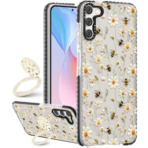 Boaretiu for Samsung Galaxy S23 Case - Cute Kawaii Fashion Cool 360 Rotate Ring Holder Kickstand Floral Bee for Women Girls Boys Teens Girly for Galaxy S23 Case with Stand