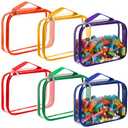 Sanwuta 6 Packs Toy Storage Bags, PVC Organizing Case Bags with Zipper, Waterproof Toy Container for Board Games, Building Blocks, Puzzles, Small Toys and Kids Books(Large,Bright Color)