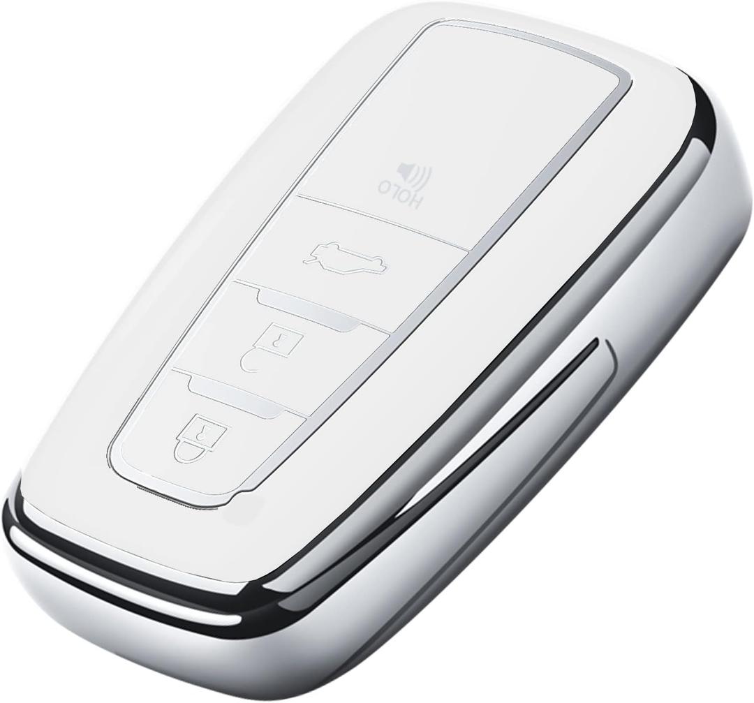 Tukellen for Toyota Key Fob Cover,Special Soft TPU Key Case Cover Protector Compatible with 2020-2022 Highlander Corolla Prius, 2018-2024 RAV4 Camry Avalon C-HR GT86 (only for Keyless go)-White
