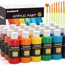 AnyMark Acrylic Paint Set, 24 Classic Colors with 10 Brushes, 2 fl oz/60ml Bottles, Art kit Painting Supplies for Adults Canvas, Rock, Wood
