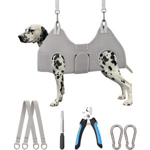 Dog Grooming Hammock,XX-Large Hammock for Nail Trim, Hanging Harness for Nail Trimming,Dog Sling Restraint Holder for Pet Grooming Suspension Hanger with Thick Fabric Neck Support (XXL (120 LB Max) Silver Grey 16-27in)