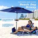 AMMSUN 8ft Large Beach Umbrellas for Sand Heavy Huty Wind Portable Commercial Grade Patio Beach Umbrella with Sand Anchor Hanging Hook Weight Sandbag Adjustable Height Air Vent UPF 50+ Telescoping Pole without tilt Navy