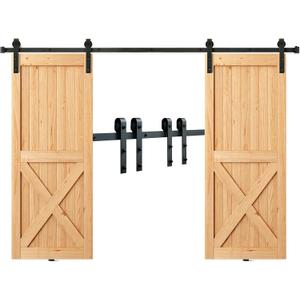 Sliding Barn Door Hardware Kit, VEVOR 8FT 330LBS Heavy Duty Barn Door Track Kit for Double Doors, Fit 3.7-4.3FT Total Wide and 1.3"-1.8" Thick 2 Door Panel, with Smooth & Silent Pulley (J-shaped - Black)