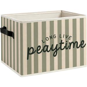 Kids Playroom Foldable Storage Bins Box with Handles, Long Live Playtime Retro Green Striped Decorative Storage Boxes Baskets Toybox Organizer for Kids Nursery Room Bedroom Playroom