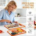 2Pcs Orange Glass Cutting Board for Kitchen, Tempered Glass Chopping Board with Non-Slip Edges, Dishwasher Safe Clear Cutting Board Set, Heat & Shatter Resistant, 15"11" & 13"9"