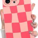 KANGHAR Compatible with iPhone 13 Pro Case, Silicone Checkered Cute Pattern, Camera Protection Soft Slim Phone Case for Girls Women (Pink)