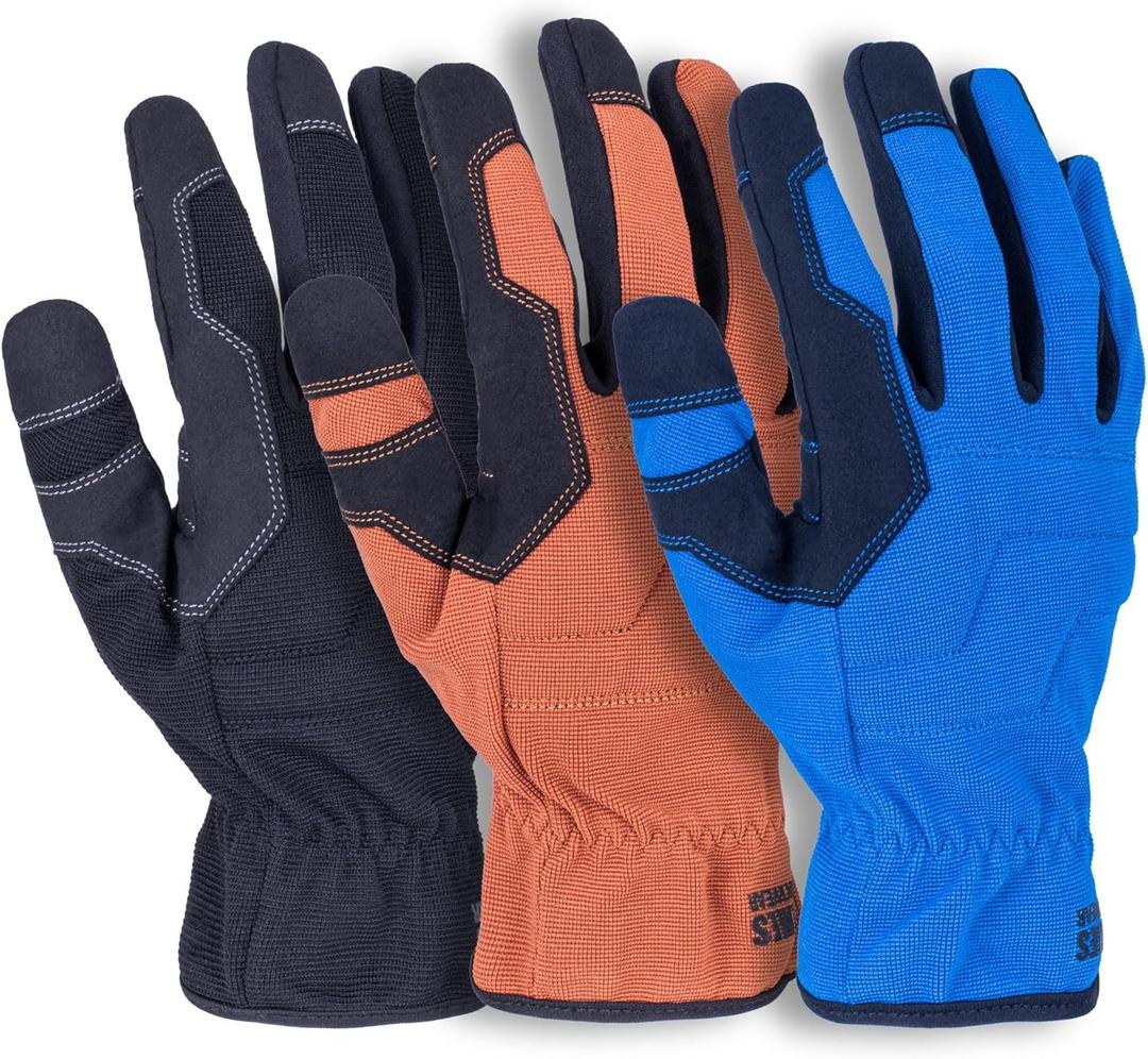 Synthetic Leather Performance Gloves, Touchscreen Compatible, Lightweight & Breathable, 3-Pack, Small, Asrt (Medium, Assorted)