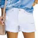ZOLUCKY Women's Casual Summer Denim Shorts Mid Waisted Stretchy Ripped Jean Shorts with Pockets, White, L