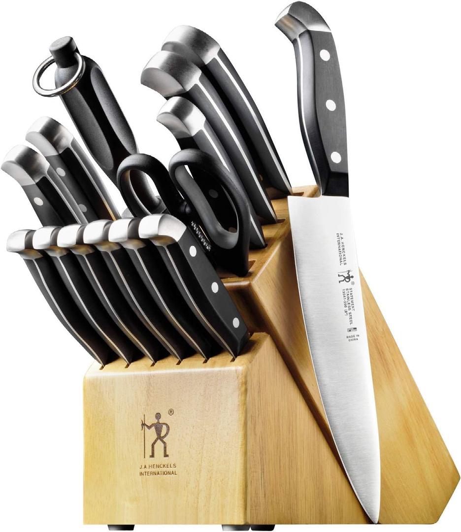 HENCKELS Statement Premium Quality 15-Piece Set with Block, Natural, Razor-Sharp, German Engineered Informed by 100+ Years of Mastery, Lightweight and Strong, Dishwasher Safe