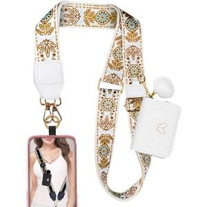 Clip and Go Phone Strap with Wallet Phone Lanyard Crossbody with Wallet Cell Phone Lanyards for Women, Retro Flowers-brown