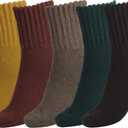 BomKinta Boot Socks for Women Winter Solid Thick Warm Socks Cozy Crew Socks Christmas Gift (Medium, Brown Red Green Yellow Khaki -5 Pairs)