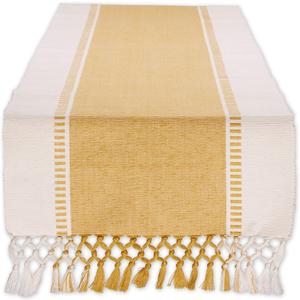 DII Dobby Stripe Woven Table Runner, 13x108 (13x113.5, Fringe Included), Honey Gold