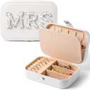MRS Travel Jewelry Box for Christmas Gift Bride Travel Portable Jewelry Case Small Jewelry Organizer Travel Accessories for Women, Bridal Shower Gift Engagement Present, White
