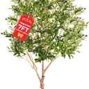 Large Olive Trees Artificial Indoor, Upgraded 7FT Faux Olive Tree with Natural Wood Trunk and Lifelike Fruits, White Tall Planter, Modern Artificial Plants for Home/Office Decor Gifts (Green)