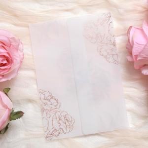 100 Pack Vellum Jackets for 5x7 Invitations - Pre-Folded Vellum Paper 5x7, 130GSM Translucent Wedding Invitations Wraps for Wedding, Birthday Invitation (Rose Gold Foil Rose Pattern)