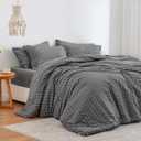 Love's cabin Seersucker Dark Grey King Size Comforter Set 7 Pieces, All Season Bedding Set, King Bed in a Bag Comforter Set with Comforter, Flat Sheet, Fitted Sheet, Pillowcase and Pillow Sham (King (102"X90"))