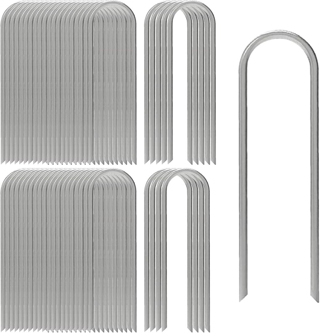 AAGUT 12 Inch Garden Stakes 50 PCS Fence Ground Stake Heavy Duty Yard Landscape Staples Galvanized Tent Spikes 11 Ga Lawn Pins for Dog Fencing, Drip Irrigation Hose, Weed Barrier Fabric, Chicken Wire