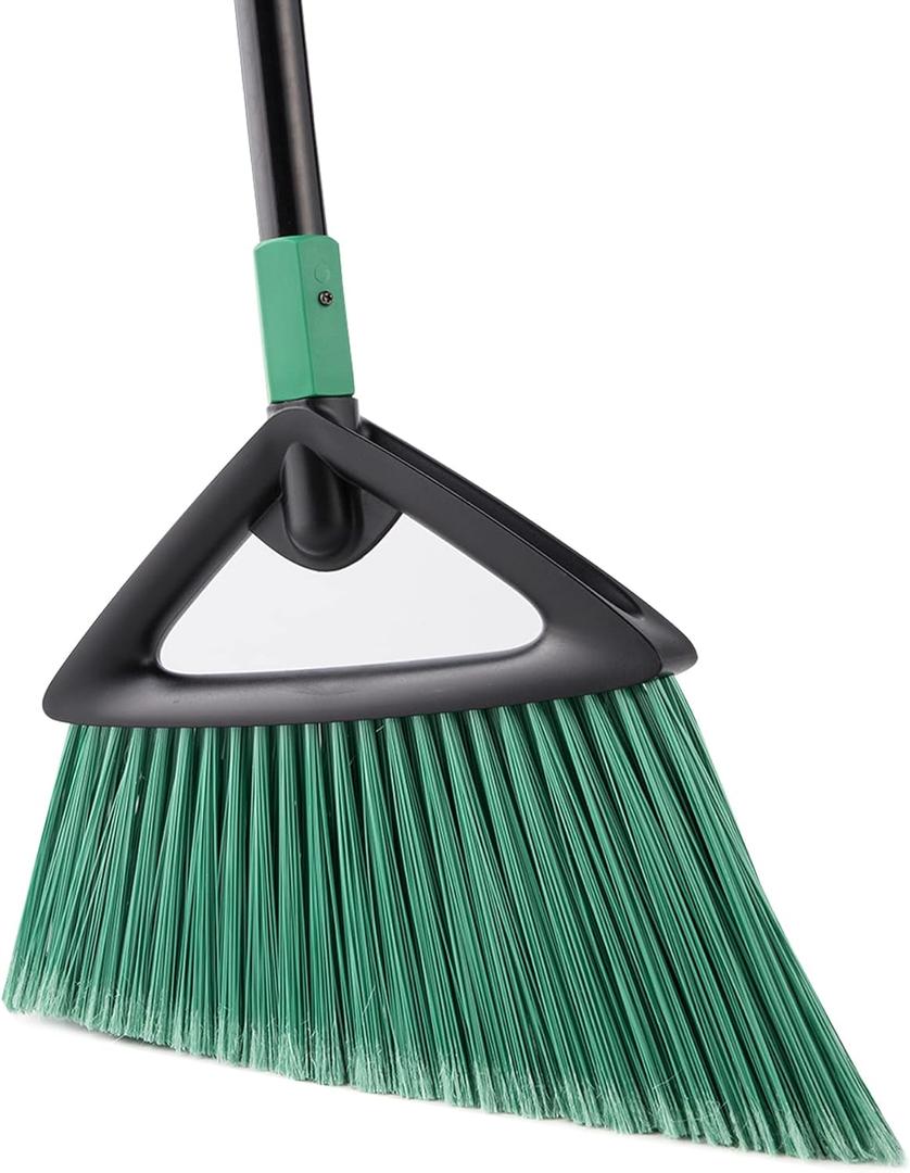 Eyliden Broom, Angle Broom with 57" Long Handle - Fit Heavy-Duty Cleaning, Also Works Well Fine Dust - Commercial Outdoor Indoor Sweeper for Courtyard, Sidewalk, Deck, Kitchen, Lobby, Garage, Green