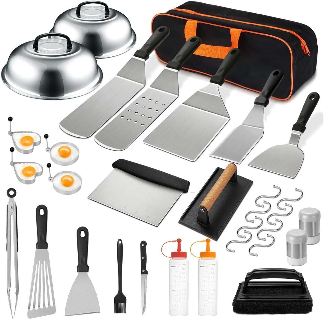 35PCS Griddle Accessories Kit, Flat Top Grill Tools Set for Blackstone & Camp Chef, Spatula Set with Scraper, Basting Cover, Egg Rings - BBQ Grill Accessories