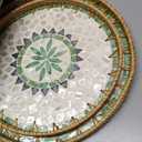 Round Rattan Tray Set with Shell Mosaic Design, Boho Serving Tray, Large Tray (13.78 × 1.09 in), Small Tray (11.81 × 1.18 in)