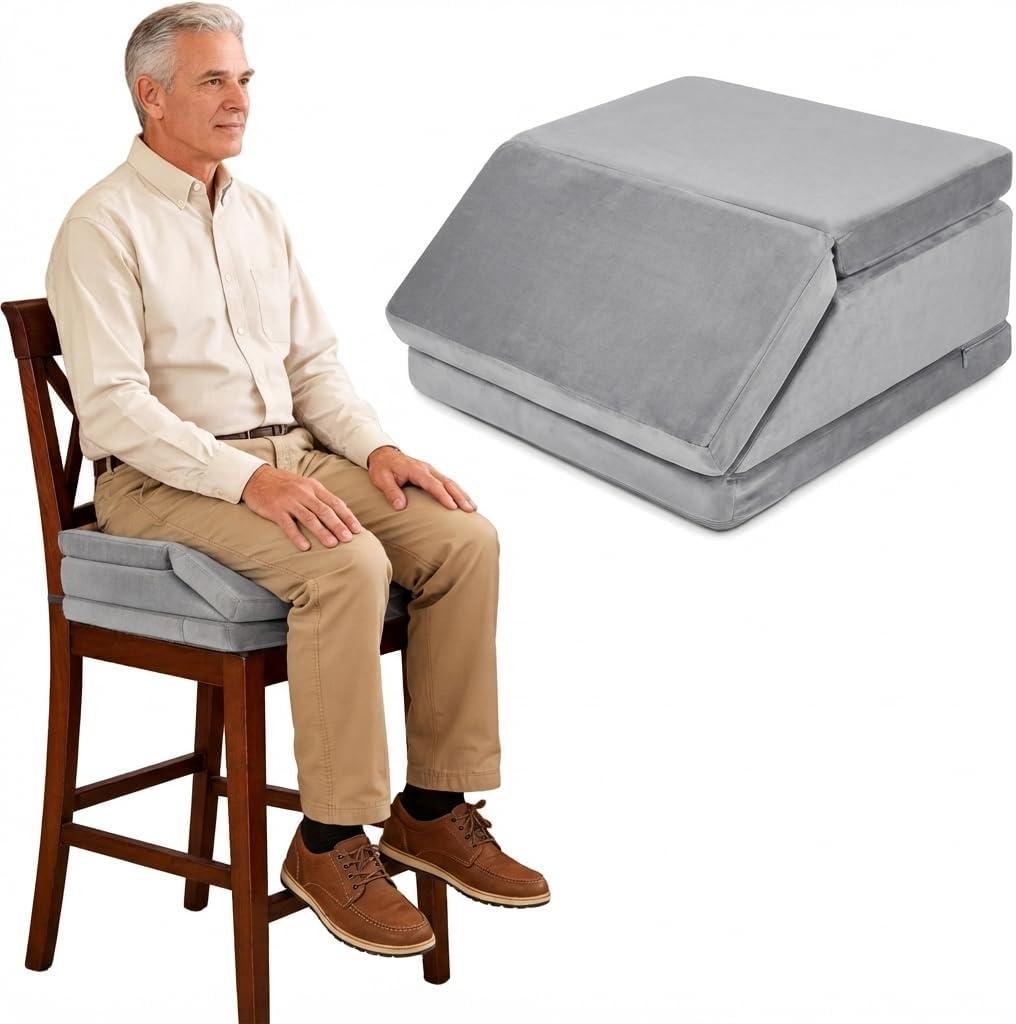 Thick Adjustable Wedge Seat Cushion, Hip Replacement Recovery Aids, 4-Height Modular Foam Slope Cushion for Post-Surgery, Fits Home Office Car Wheelchair, Grey