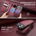 Defencase for iPhone 17 Pro Magnetic Wallet Case Compatible with Magsafe with RFID Blocking Zipper & Card Holder for Women Men PU Leather Strap Detachable Case for iPhone 17 Pro (6.3 inch), Wine Red