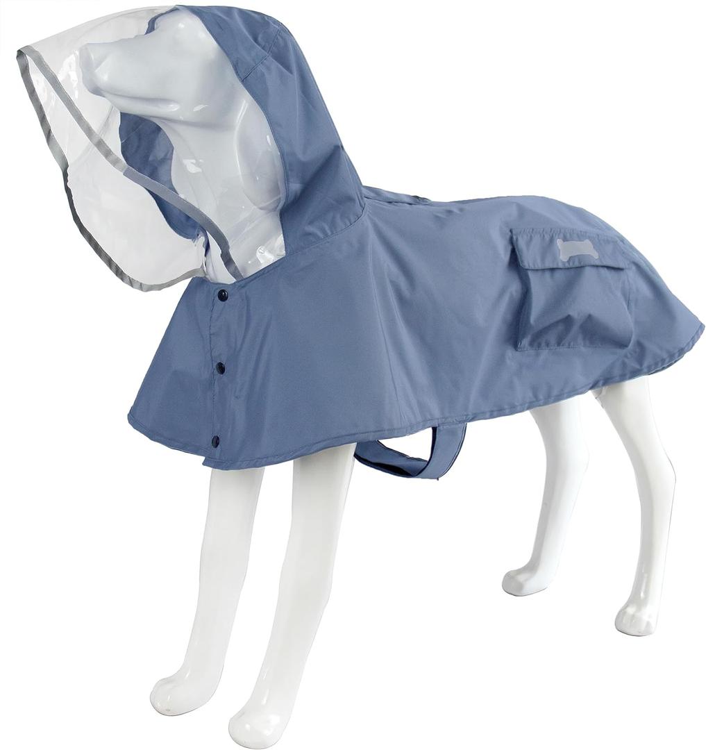 Waterproof Dog Raincoat, Adjustable Reflective Lightweight Pet Rain Clothes with Poncho Hood(Small, Blue&Grey) (Small(9-13lb))
