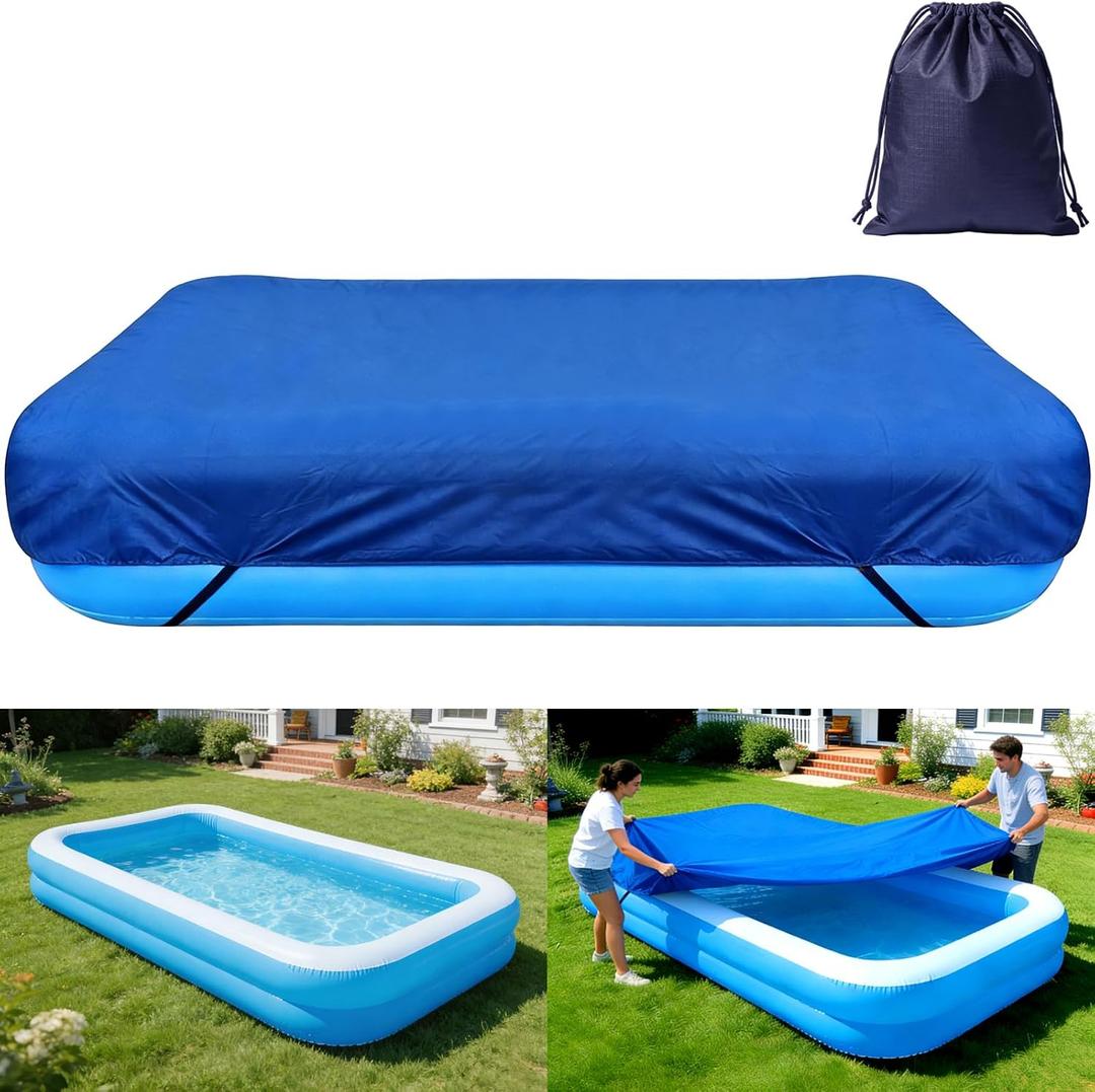 130 x 72 inch Inflatable Rectangular Pool Cover 10.83 x 6 ft Inflatable Rectangle Kid Pool Covers Garden Outdoor Above Ground Swimming Pool Shades Backyard Adult Pool Accessories