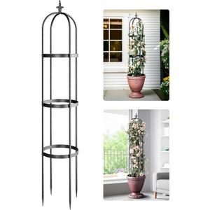 Idzo Trellis for Climbing Plants Outdoor, Garden Trellis Steel, Obelisk Design Hammer Stone Coated, 72 in Upgrade 2025, Vertical Support for Climbing Plants, Decorative for Outdoor & Indoor Use (Upgraded Black - Spiked Legs)
