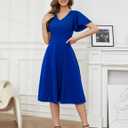 Bridesmay Women's Cocktail Dresses A-Line Midi Wedding Guest Dress for Tea Party-Holiday Party (Blue, L)