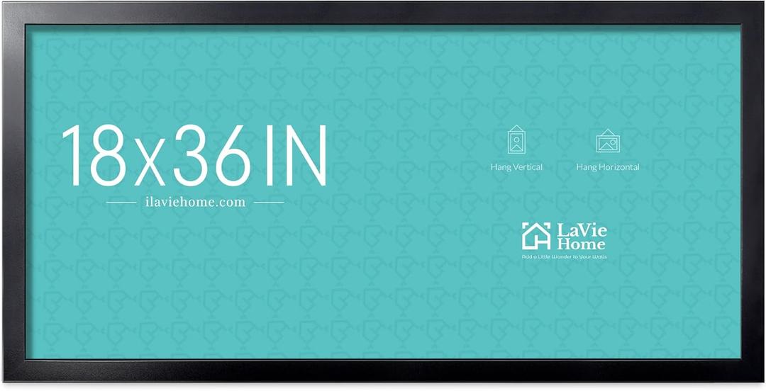 LaVie Home 18x36 Picture Frame Black, 18 x 36 Panoramic Picture Frame for Wall Decoration, Classic Black Minimalist Style Suitable for Decorating Houses, Offices, Hotels1 Pack