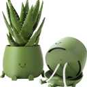 TOPOLA Happy Face Planter, 5.2 Inches Plastic Plant Pot, Self Watering Plant Pot with Drainage Holes for Indoor Outdoor, Succulent Pot, Funny Flower Pot, Dark Green