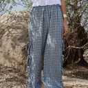 Sunloudy Women Y2K Wide Leg Gingham Pants (Blue, S) (S)