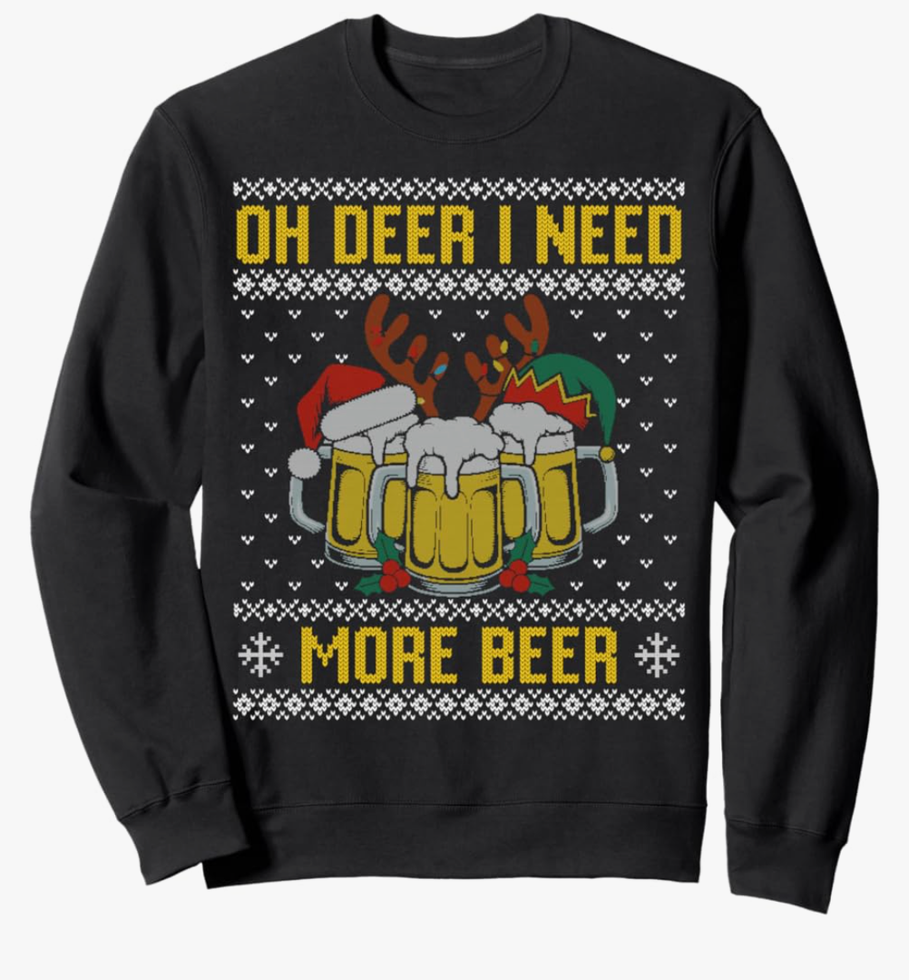Oh Deer I Need More Beer Ugly Christmas Sweater, Beer Mug Sweatshirt L