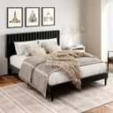 Queen Size Platform Bed Frame with Velvet Upholstered Headboard, Queen Bed Frame with Strong Wood Slats, Box Spring Optional, Mattress Foundation, Easy Assembly Black