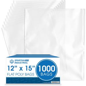 Spartan Industrial - 12 X 15 1.1 Mil Flat Open End Clear Plastic Poly Bags - For Proofing Bread Dough, Packaging Clothes, Shirts (Thin & Lightweight - Bags DO NOT Have Seal)