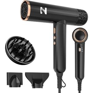 Nicebay Ionic Hair Dryer with diffuser for Curly Hair,1600W &110000RPM High-Speed Brushless Motor for Fast Drying,Professional Blow Dryer for Women,Low Noise,Lightweight,Lock Function,Travel HomeSalon (Black&gold)