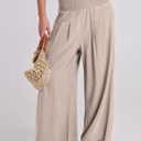 ANRABESS Women Linen Palazzo Pants Summer Boho Wide Leg High Waist Casual Lounge Pant 2026 Beach Travel Vacation Outfits (Beige, M)