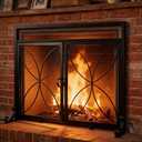 Fire Beauty Fireplace Screen with Magnetic Doors,Handcrafted Wrought Iron Classical Scroll Durable Metal Mesh Decorative Free Standing Fireplace Spark Guard- Black
