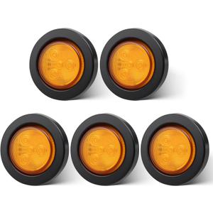 Oyviny 5PCS 2 Inch Amber Round LED Clearance Lights, 2 Round Side Marker Lights with 4 LEDs Flush Mount Waterproof Trailer Lights for Semi RV Truck Camper Van